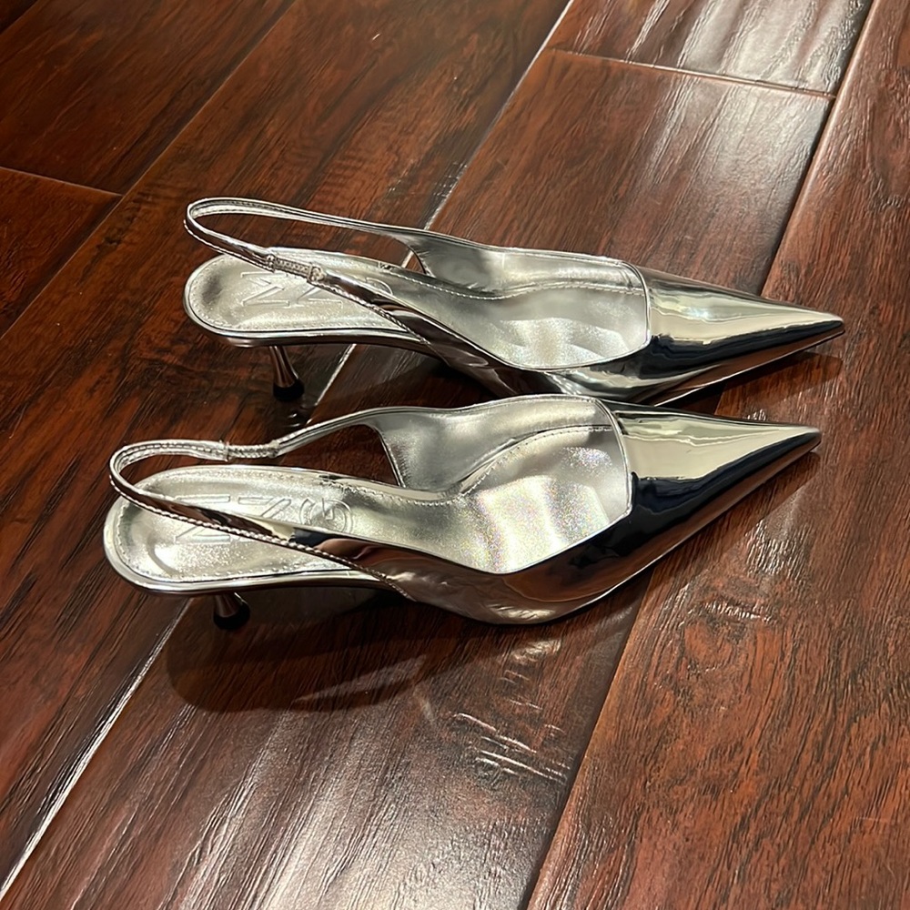 Chrome Kitten Heels